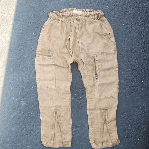 Current/Elliot Aviation Cargo Cropped Linen Pants with Zipper Details Size 2 Med - Picture 2 of 8